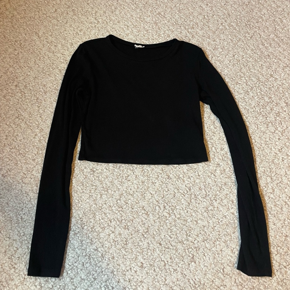 Garage Ribbed Black Long Sleeve Crop Top